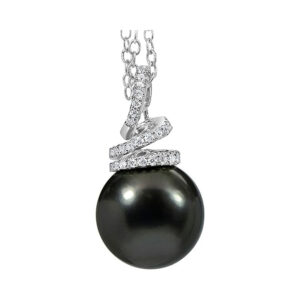 18 Karat Gorgeous Black Pearl Pendant (0.22 ctw)