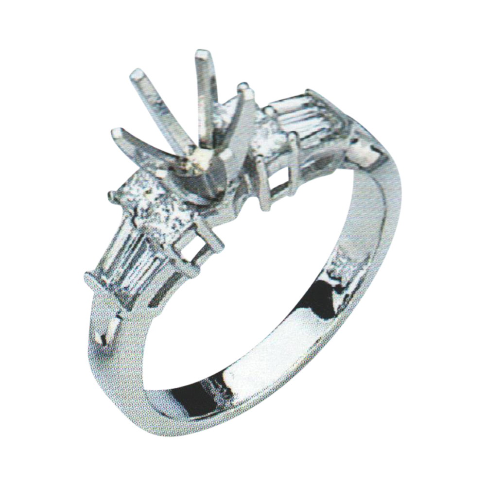 Elegant Diamond Engagement Ring with 0.30 Carat Princess Cut Diamonds and 0.40 Carat Baguette Diamonds
