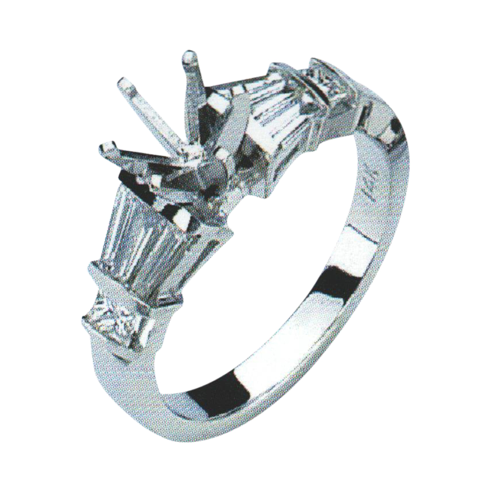 Exquisite Diamond Engagement Ring with 0.22 Carat Princess Cut Diamonds and 0.73 Carat Baguette Diamonds