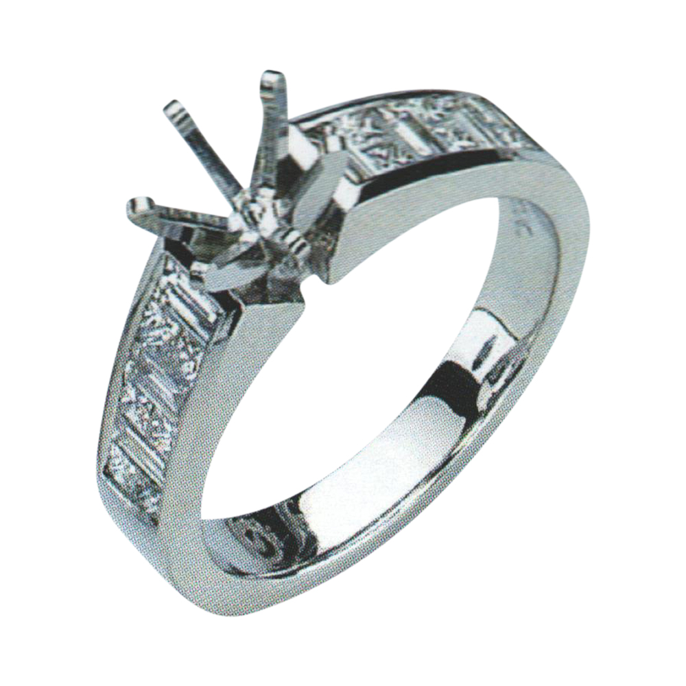 Timeless Harmony of Princess and Baguette Cut Diamonds Engagement Ring with 0.38 and 0.47 Carat