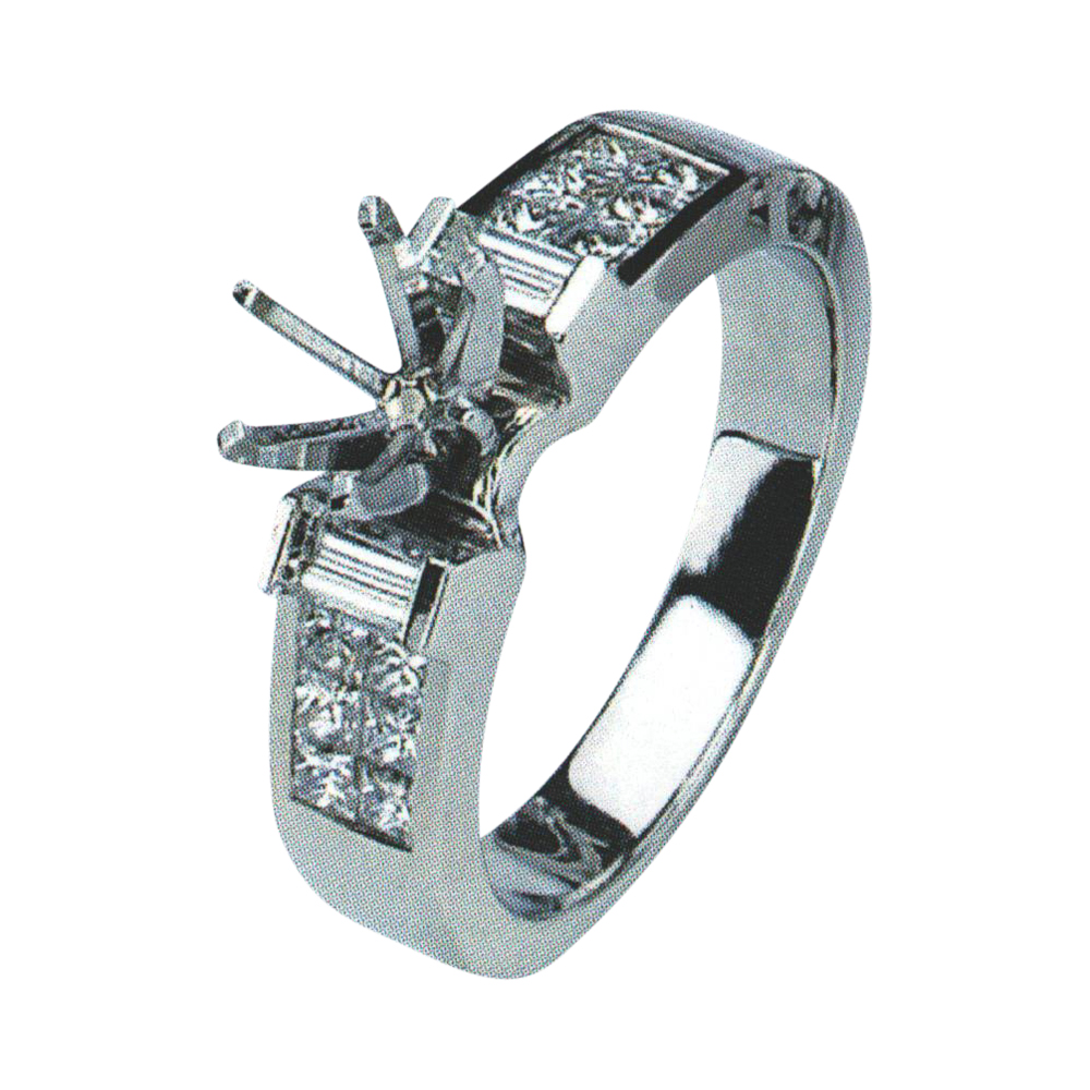 Captivating Union Princess Cut 0.55 Carat and Baguette Cut 0.30 Carat Engagement Ring is available in 14k 18k and Platinum