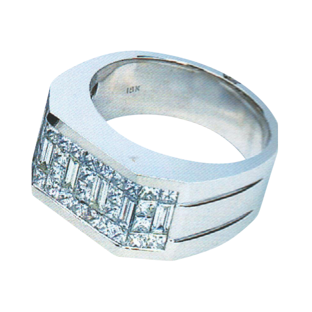 Elegance Redefined Men's Ring with 1.64 Carat Princess-Cut Diamonds and 0.58 Carat Baguette Diamonds