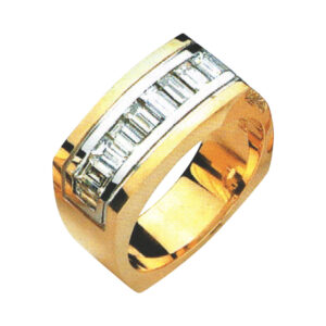 Men's ring with 1.73 carats of baguette-cut diamonds exudes timeless elegance.