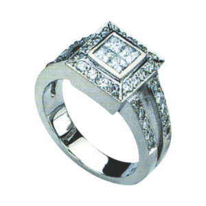 Elegant Princess-Cut Fashion Ring with 4 Princess and 36 Round Diamonds