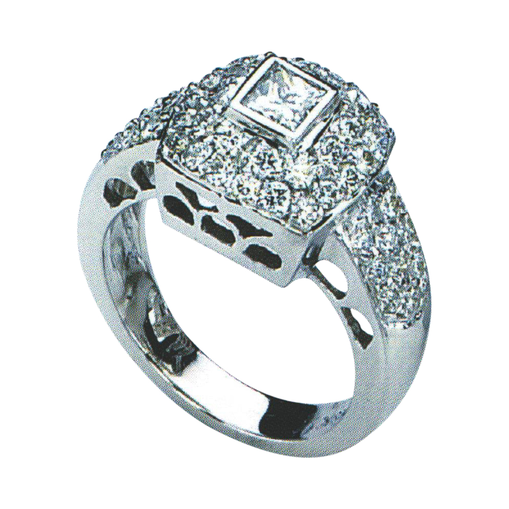 Exquisite Princess-Cut Fashion Ring: Graceful Fusion of 1 Princess and 52 Rounds