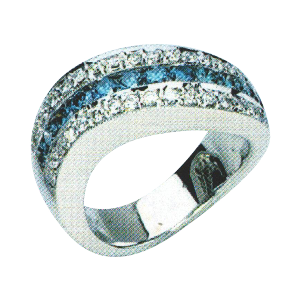 Elegance Redefined: Blue Diamond Ring with 12 Blue Rounds and 36 White Rounds
