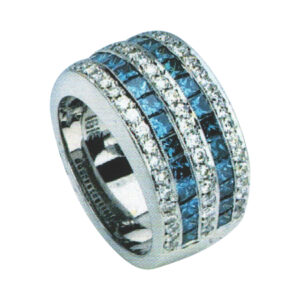 Gorgeous Blue Diamond Fashion Ring A Royal Ensemble of 63 Rounds and 30 Blue Princesses