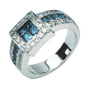 Regal Elegance Blue Diamond Ring with 12 Blue Princesses and 36 White Rounds