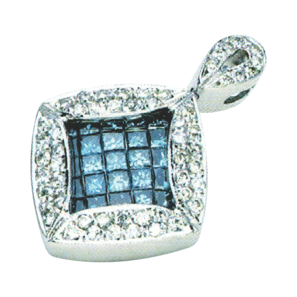 Blue diamond pendant with 25 blue princesses and 53 white rounds, redefined elegance