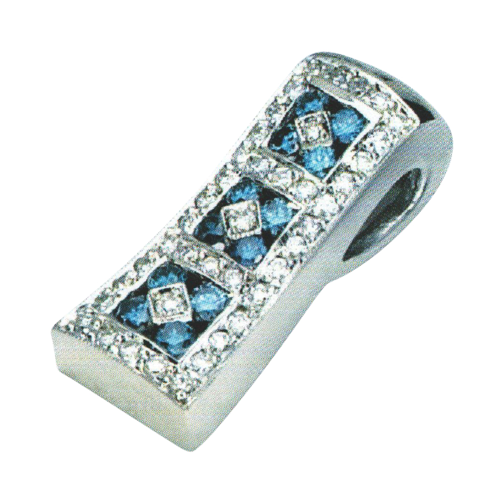 Blue Diamond Pendant with 12 Blue Rounds and 41 White Rounds