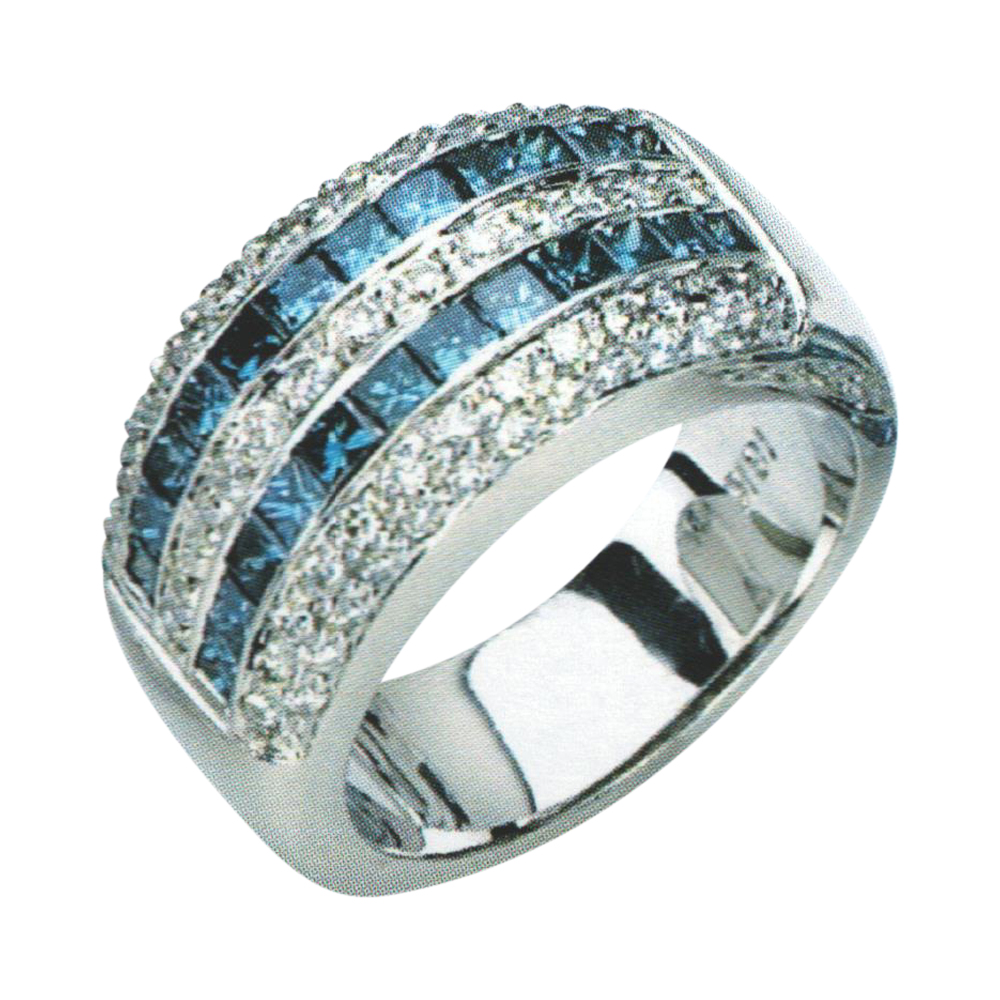 Majestic Brilliance Blue Diamond Gem with Regal 24 Blue Princess-Cut Diamonds and 63 White Rounds
