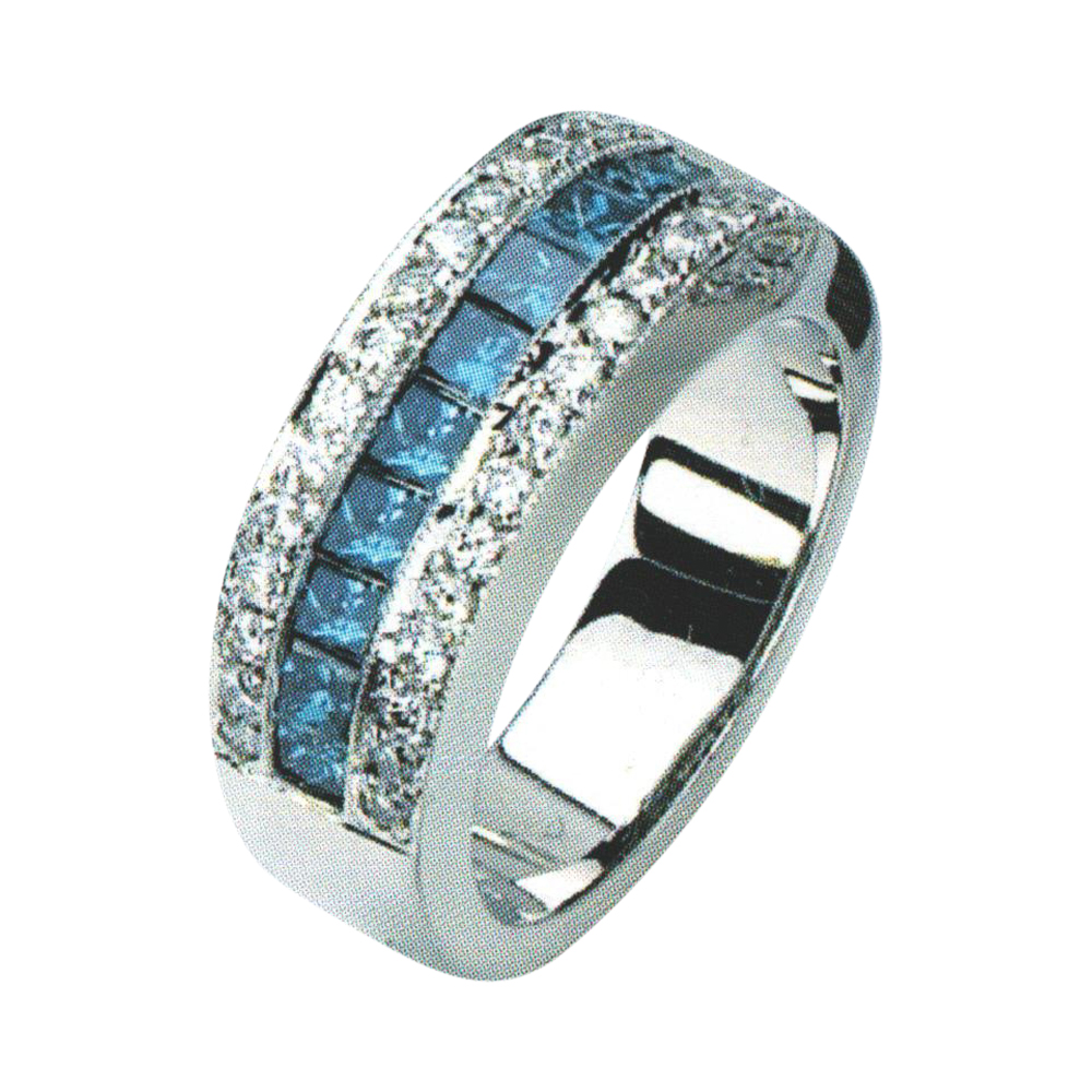 Timeless Charm Blue Diamond Gem with Elegant 10 Blue Princess-Cut and 30 White Rounds Diamonds