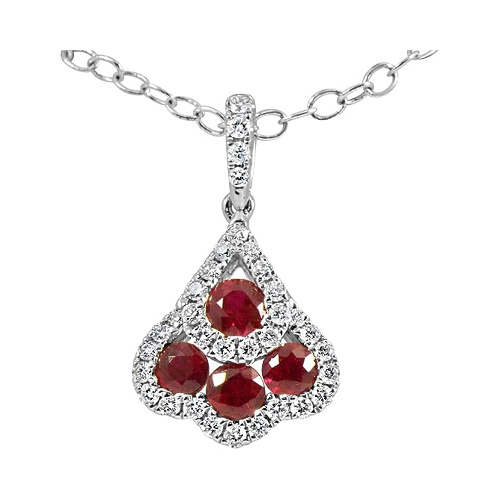 18 Karat White Gold Diamond 4 Ruby Gorgeous Pendant With Chain (0.63 Ctw)