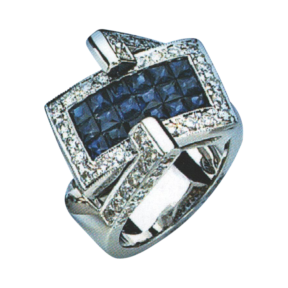 Adorned with 18 Blue Sapphires and 50 Rounds in 14k, 18k, and Platinum