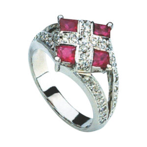 Timeless Ruby Gem Embellished with 4 Rubies and 41 Rounds in 14k, 18k, and Platinum