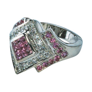 Exquisite Pink Sapphire Gem Adorned with 9 Pink Sapphires, 18 Pink Sapphires and 20 Rounds
