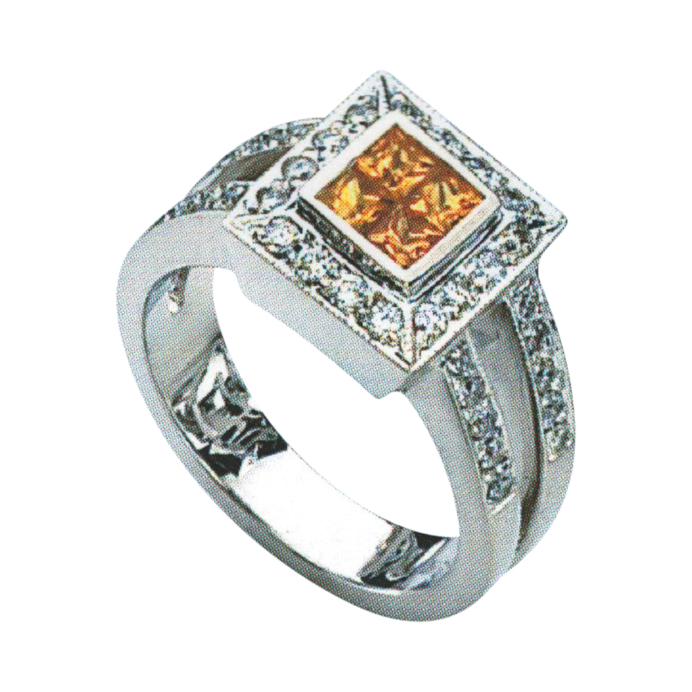 Radiant Yellow Sapphire Gem Adorned with 4 Yellow Sapphires and 36 Rounds in 14k, 18k, and Platinum
