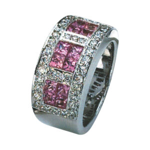 A Luminous Treasure Radiant pink Sapphire Gem with 12 Pink Sapphires and 38 Rounds