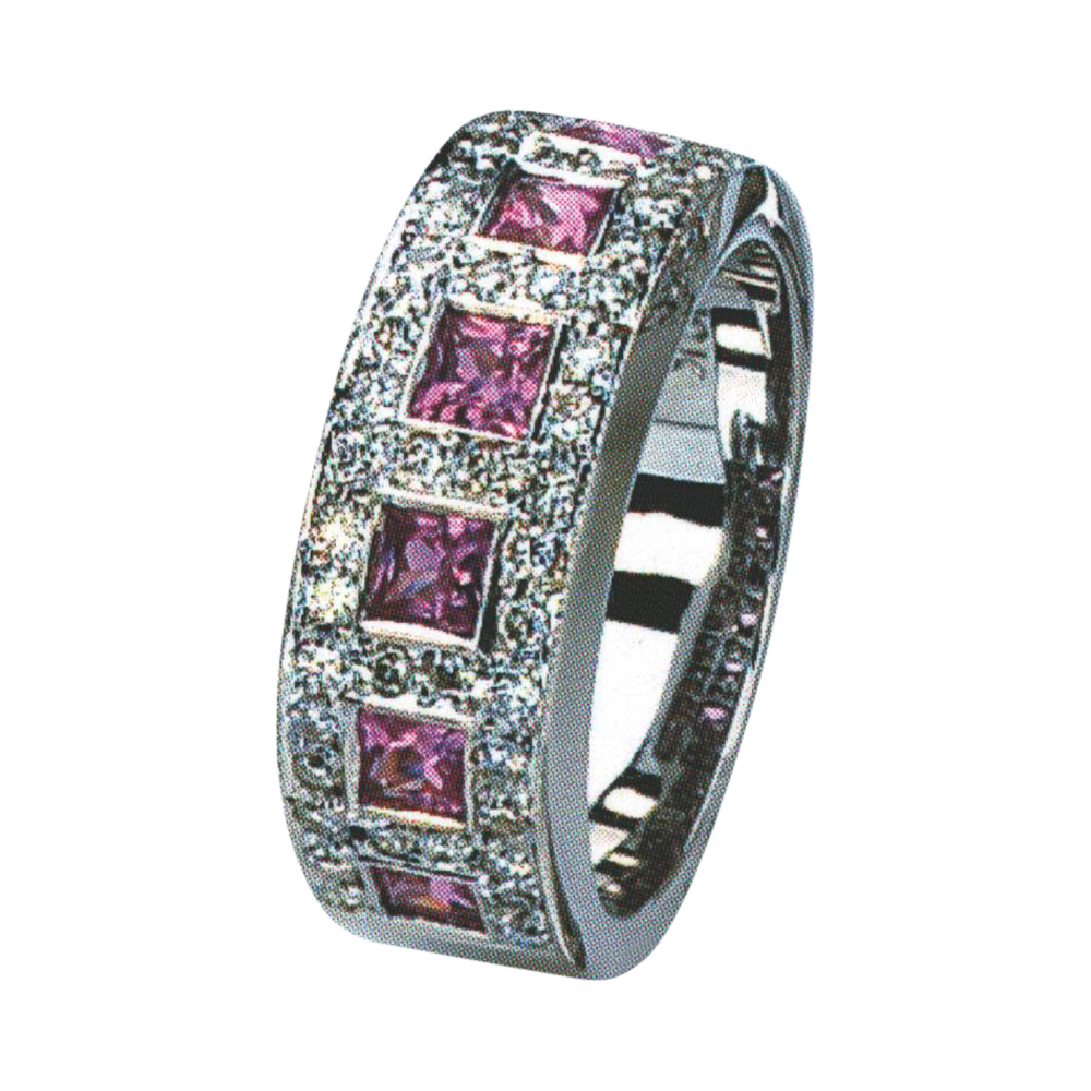 A Captivating jewelry Charming Pink Sapphire Gem with 6 Pink Sapphires and 44 White Rounds