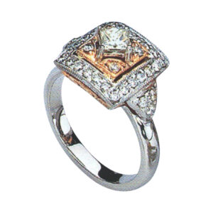 Radiant Sparkle Exquisite Rose Gold Ring with 1 Princess and 34 Round Diamonds