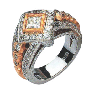 Captivating Royalty Princess Ring with 1 princess, 6 rounds and 44 rounds in 14k, 18k, and Platinum