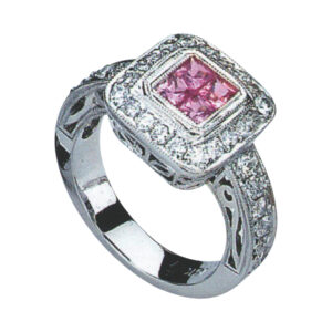 Elegant 8 Pink Sapphires and 58 Round Sapphires in 14k, 18k, and Platinum