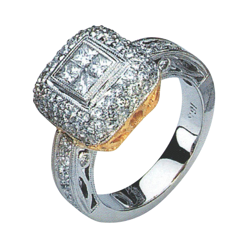 Radiant Brilliance Diamond Ring with 4 Princess-Cut Diamonds and 81 Round Diamonds