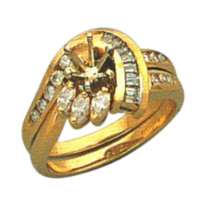 Marquise-Cut 0.22 Carats, Baguette-Cut 0.21 Carats, and Round-Cut 0.24 Carats Diamond Ring - Available in 14k, 18k, and Platinum