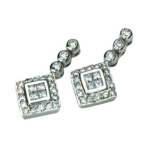 Beautiful Diamond Earrings 8 Princesses, 6 Rounds, and 32 Rounds in 14k, 18k, and Platinum