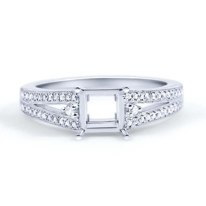 Split Band Engagement Band for Cushion or Princess Cut Solitaires (1/6 ctw)