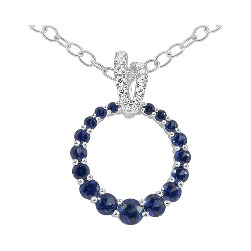 18 Karat White Gold Diamond Blue Saphirres Pendant With Chain (0.56 Ctw)