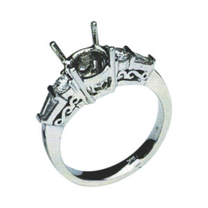 Elegant Baguette and Round Engagement Ring with 0.25 Carat Baguettes and 0.24 Carat Rounds in 14k, 18k, and Platinum