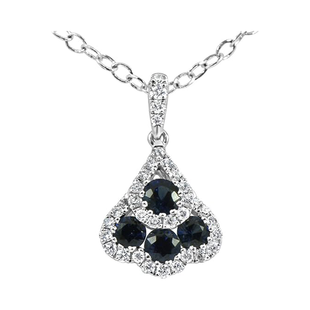 18 Karat White Gold Diamond Blue Sapphire Pendant Necklace (0 .60 Ctw)
