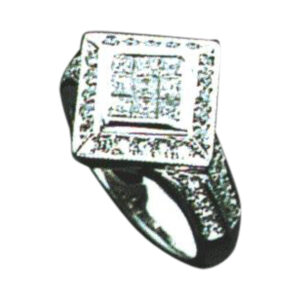 9 Princess-Cut and 36 Round-Cut Diamond Ring with 0.45 and 0.57 Carats in 14k, 18k, and Platinum