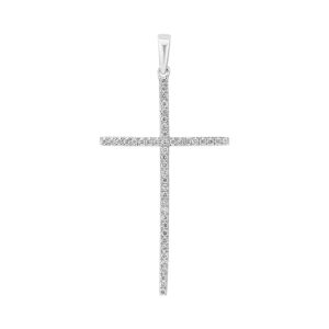 14 Karat White Gold Diamond Cross Necklace Pendant (0.17 ctw)