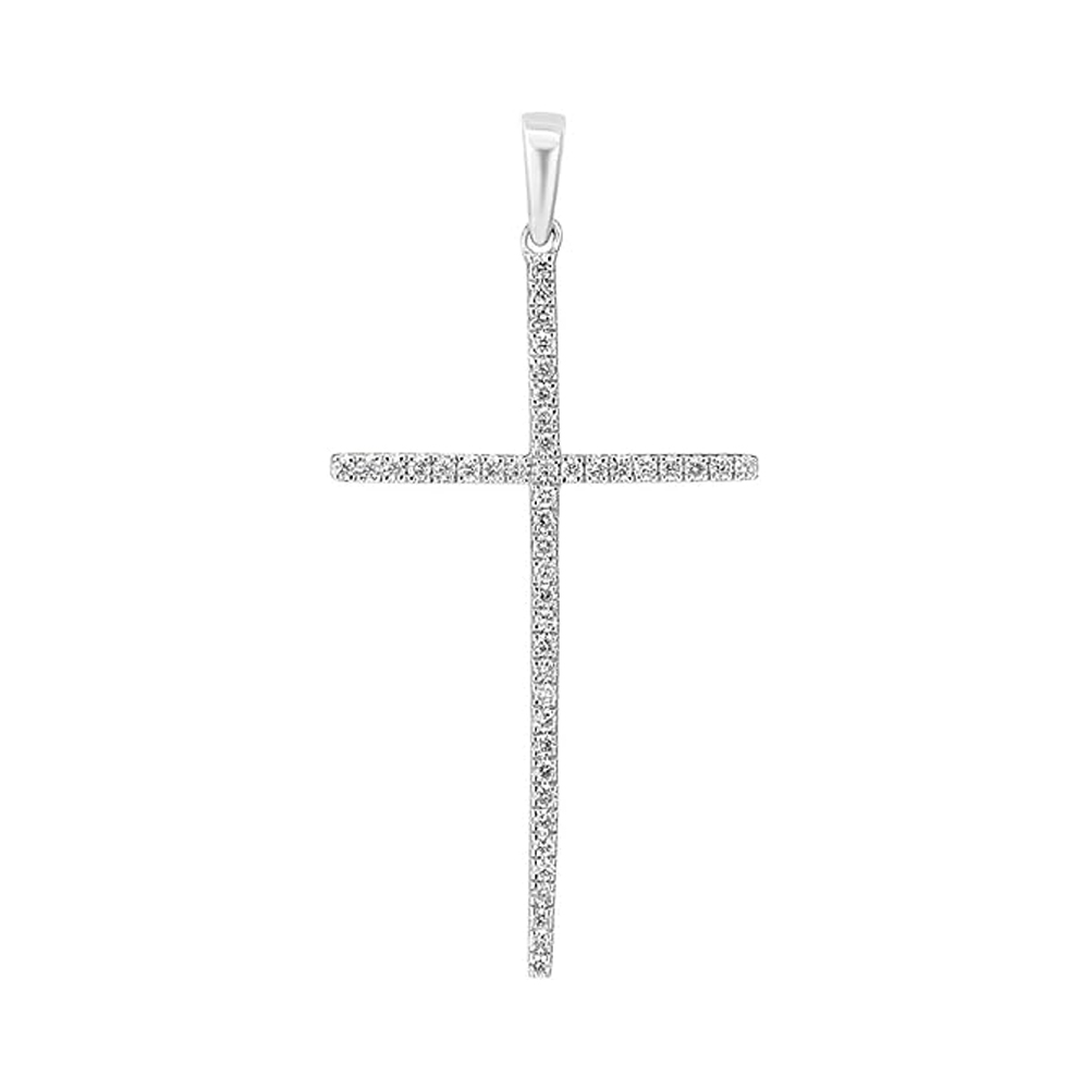 14 Karat White Gold Diamond Cross Necklace Pendant (0.17 ctw)