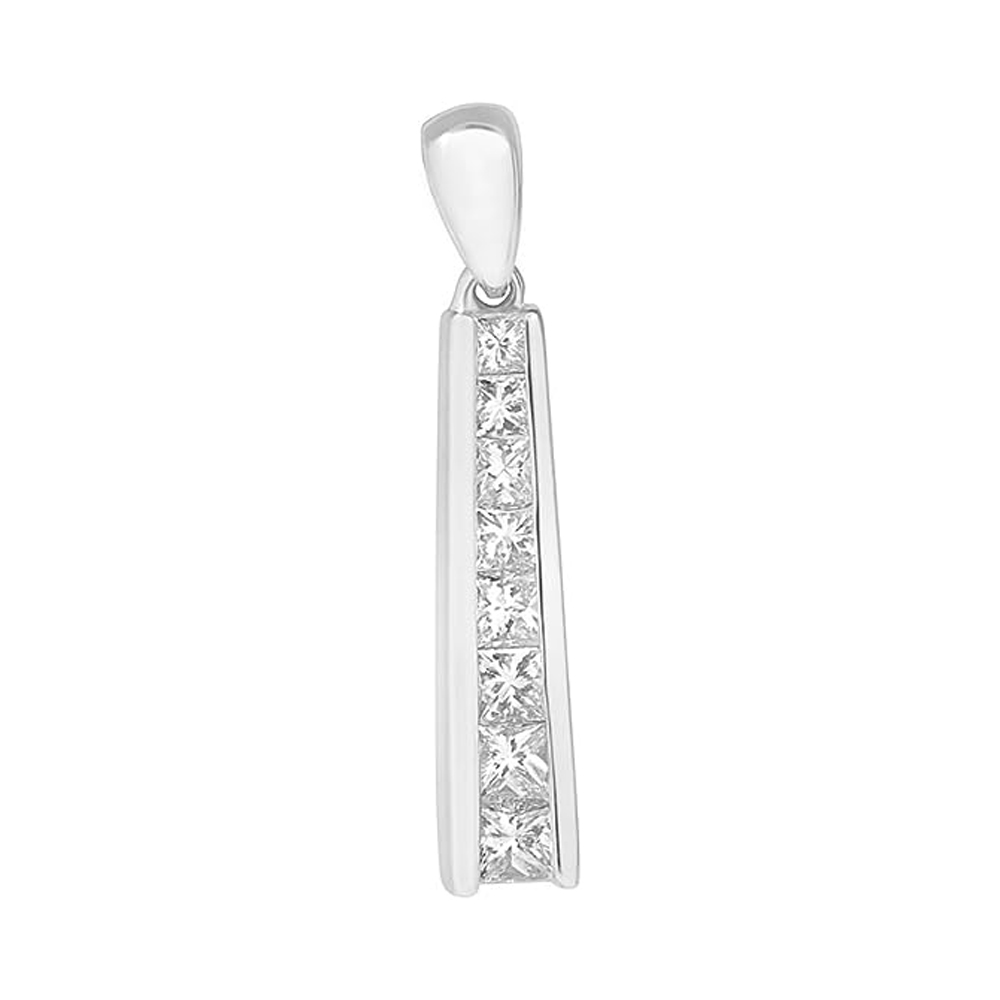 Slender Inline Necklace Pendant with ½ tcw Princess Cut Diamonds with Chain