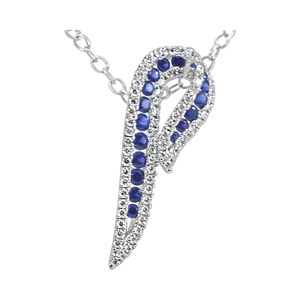 18 Karat White Gold Diamond Blue Sapphire Ribbon Pendant Necklace (0.71 Ctw)