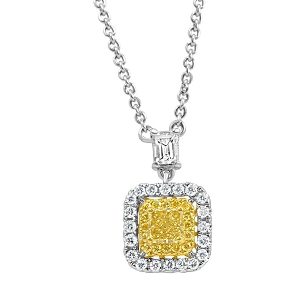 18 Karat Fancy Yellow Gold Diamond Princess Cut Pendant (1.22 ctw)