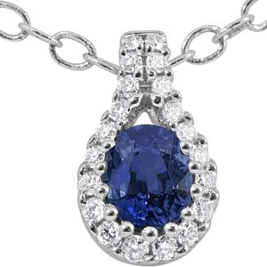 18 Karat White Gold Blue Sapphire Diamond Necklace with Chain (0.63 ctw)