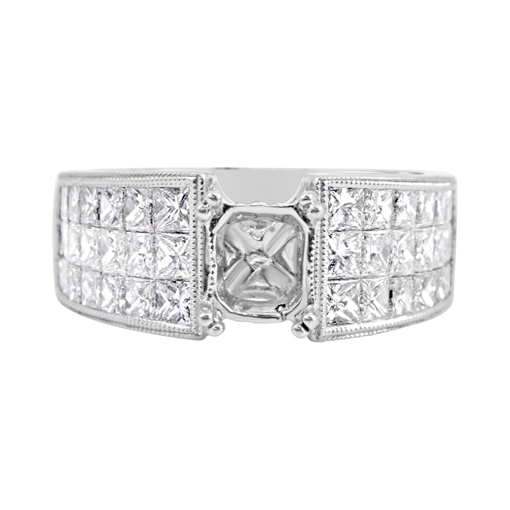 18 Karat White Gold Diamond Radiant or Emerald Cut Diamond Engagement Ring (2.64 ctw)