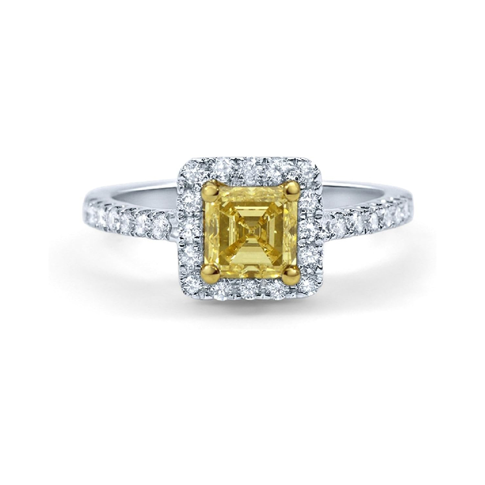 Nakar Halo Asscher Cut Yellow Diamond Engagement Ring
