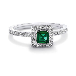 Nakar Emerald and Diamond Halo Engagement Ring (1/4 ctw)