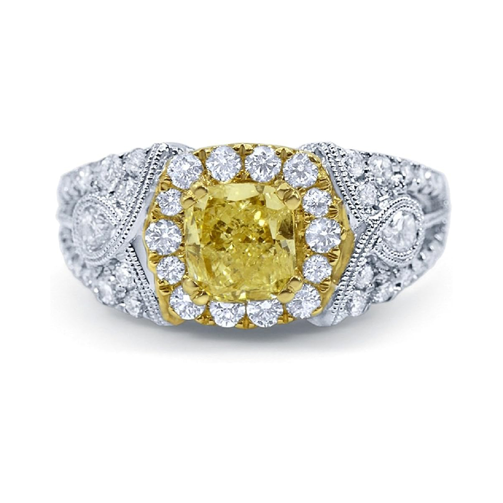 Nakar Ornate Yellow and White Two-Toned Diamond Engagement Ring (1.95 ctw)