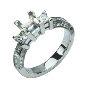 Enchanting Princess-Cut Engagement Ring with 0.47 Carat Princesses, 0.42 Carat Princesses, and 0.17 Carat Rounds in 14k, 18k, and Platinum