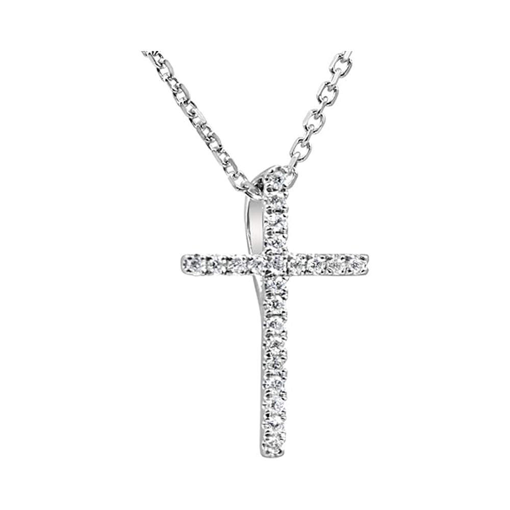 18 Karat White Gold Diamond Cross Pendant With Chain (.06 Ctw)