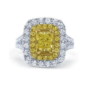18k White Gold Ring with a 18 Carat Yellow Gold Cup to Enhance This Fancy Yellow Radiant Cut (3.34 ctw)