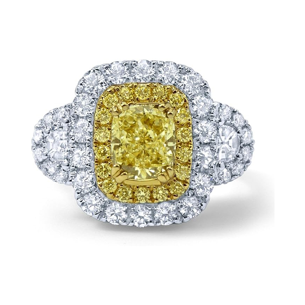 Glamorous 18 k White Gold Yellow Diamond Women's Ring (3.45 carats)