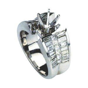 Opulent Princess-Cut and Baguette Engagement Ring with 0.52 Carat Princesses and 1.65 Carat Baguettes in 14k, 18k, and Platinum