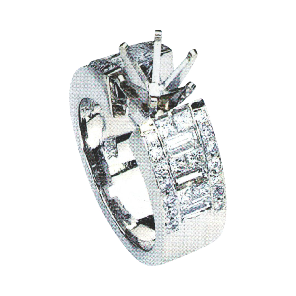 Enchanting Multi-Diamond Engagement Ring with 0.58 Carat Princesses, 0.77 Carat Baguettes, and 0.33 Carat Rounds in 14k, 18k, and Platinum